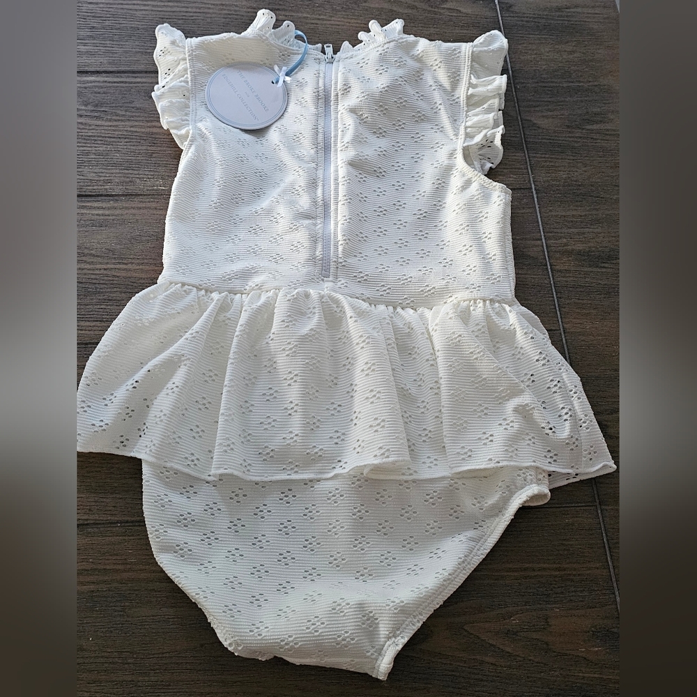 New Edgehill Collection White Ruffled Swim Suite - Picture 2 of 2